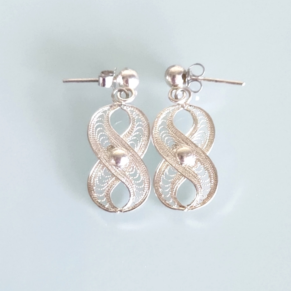 SIGNED 1044 IV STERLING SILVER INTRICATE FILIGREE DROP DANGLE EARRINGS 1…